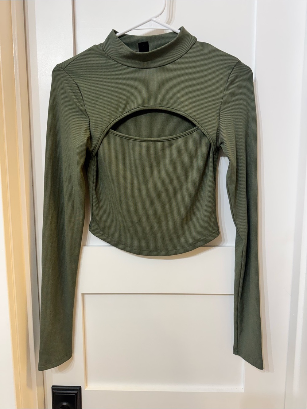 Olive Cutout Long-Sleeve Crop Top